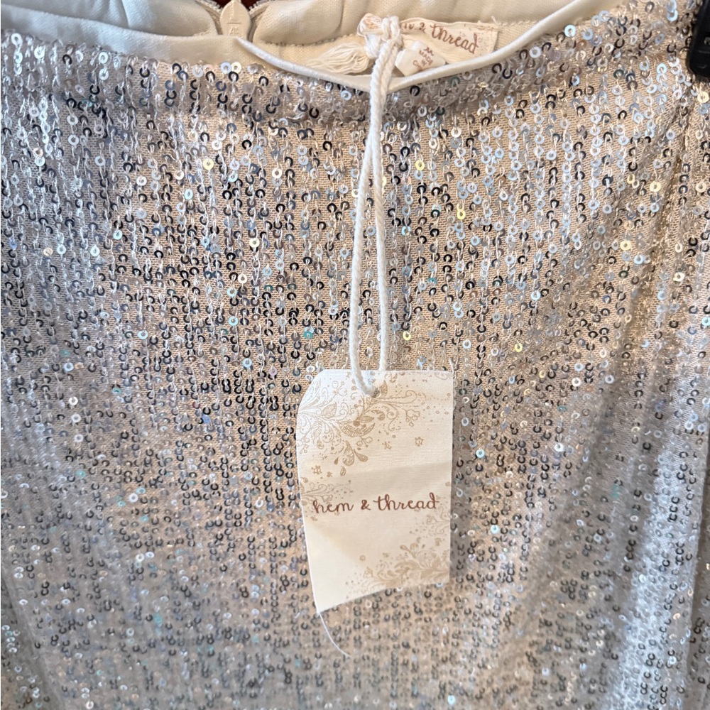 Hem & Thread Sparkling Silver Sequin Skirt - image 1